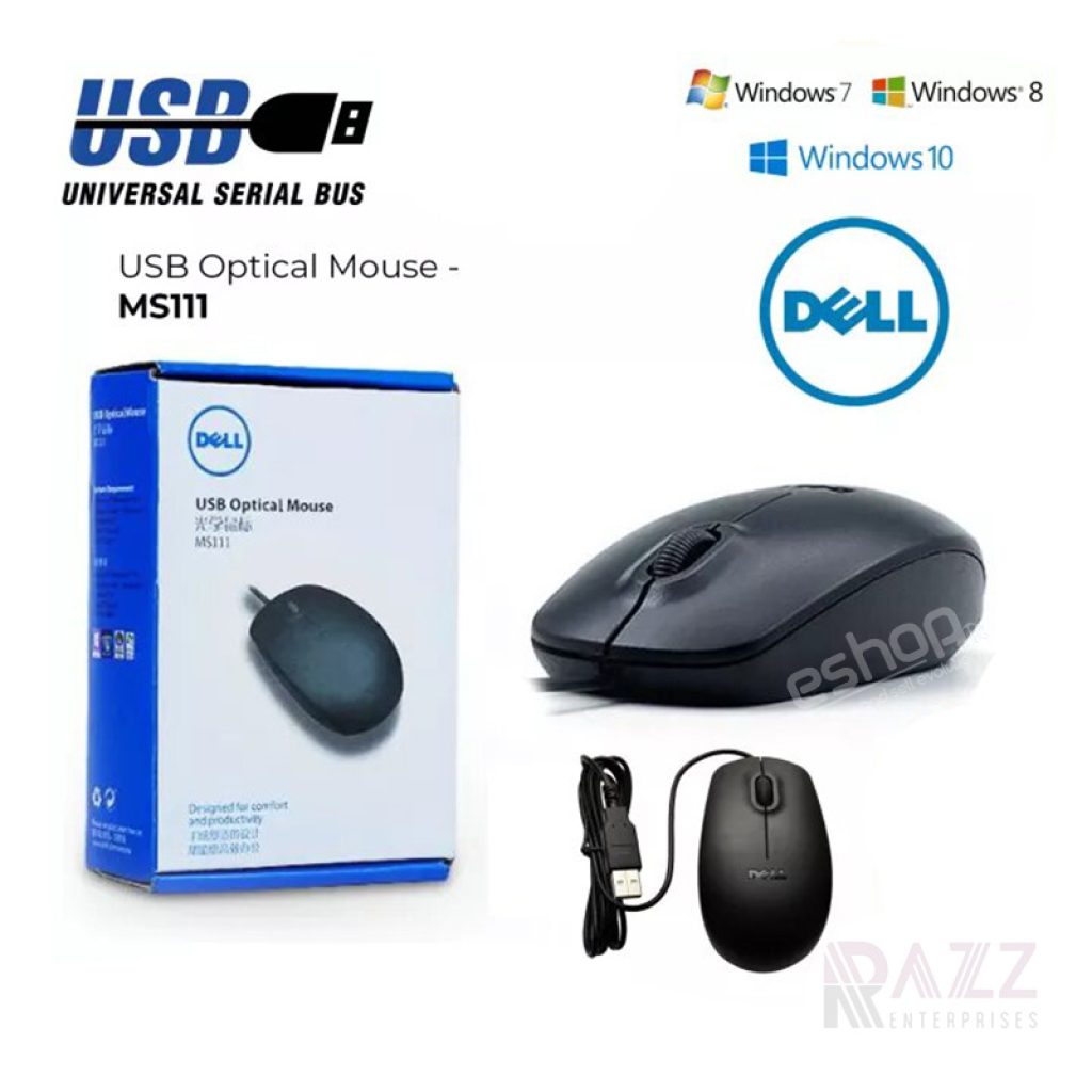 Dell Black Wired / Cable USB Optical Mouse MS111