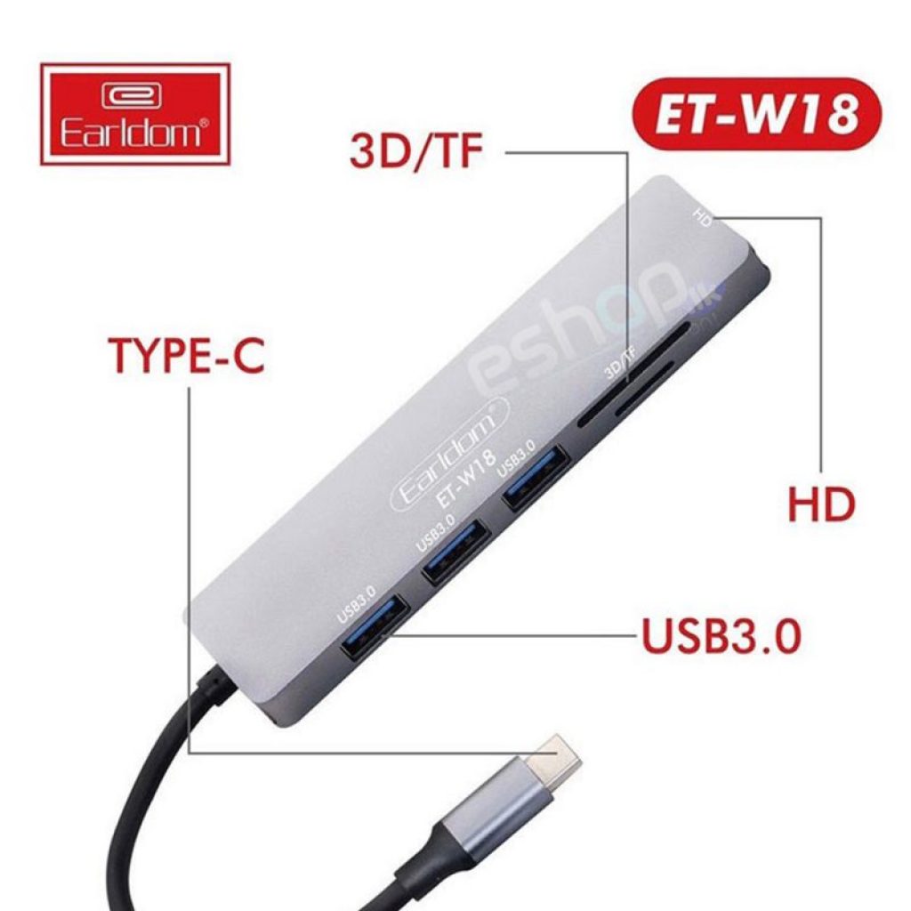 Earldom W18 Type C To 3*USB + HDMI+3D/TF Port Hub