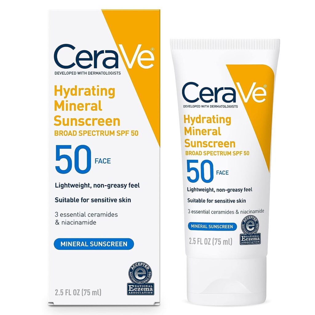 CeraVe Hydrating Mineral Sunscreen 75ml SPF 50 Face Sun Cream Oil Free Sun Protection Cream